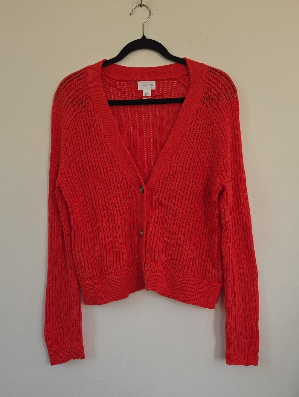 Caslon Open-Knit V-Neck Cardigan - Red